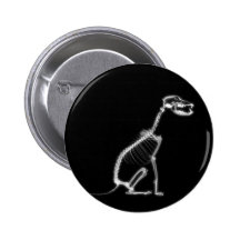 X-RAY PUPPY DOG SKELETON SITTING - B&W PINBACK BUTTONS