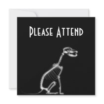 X-RAY PUPPY DOG SKELETON SITTING - B&W PERSONALIZED INVITE