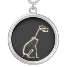 X-RAY PUPPY DOG SKELETON SITTING - SEPIA CUSTOM NECKLACE
