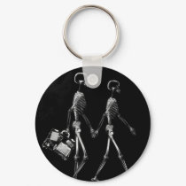 X-Ray Skeleton Couple Travelling Black White keychains