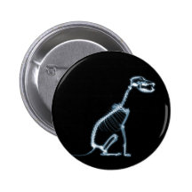 X-RAY SKELETON DOG SITTING - BLUE & BLACK BUTTONS