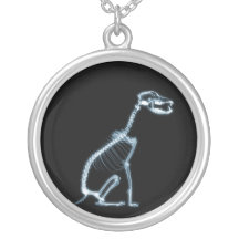 X-RAY SKELETON DOG SITTING - BLUE & BLACK NECKLACE
