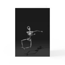 X-RAY SKELETON JOY LEAP B&W GREETING CARD