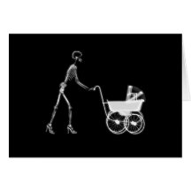 X-Ray Skeleton Mom & Baby - Original B&W Greeting Card