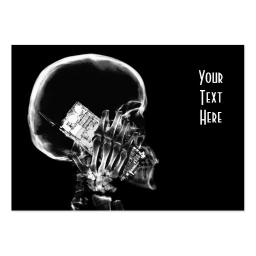 X-RAY SKELETON ON CELL PHONE BLACK & WHITE BUSINESS CARD TEMPLATE
