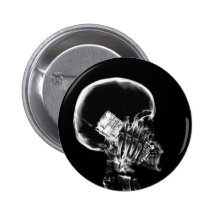 X-RAY SKELETON ON CELL PHONE BLACK & WHITE PINBACK BUTTONS