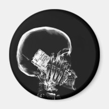 X-RAY SKELETON ON CELL PHONE BLACK & WHITE FRIDGE MAGNETS