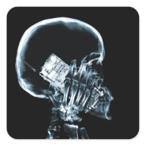 X-RAY SKELETON ON CELL PHONE BLUE STICKER