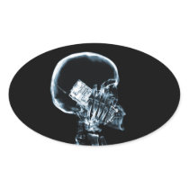 X-RAY SKELETON ON CELL PHONE BLUE STICKER
