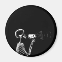 X-RAY SKELETON ON MEGAPHONE - B&W FRIDGE MAGNET