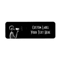 X-RAY SKELETON ON MEGAPHONE - B&W CUSTOM RETURN ADDRESS LABEL