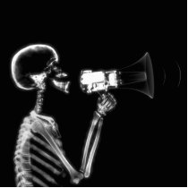 X-RAY SKELETON ON MEGAPHONE - B&W PHOTO CUTOUTS