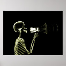 X-RAY SKELETON ON MEGAPHONE - YELLOW POSTERS