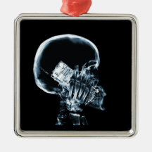 X-RAY SKELETON ON PHONE - BLUE CHRISTMAS ORNAMENTS