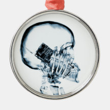 X-RAY SKELETON ON PHONE - BLUE CHRISTMAS TREE ORNAMENTS