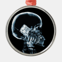 X-RAY SKELETON ON PHONE - BLUE CHRISTMAS TREE ORNAMENT