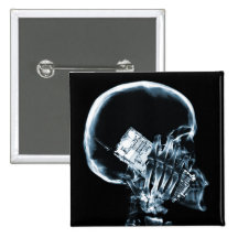 X-RAY SKELETON ON PHONE - BLUE PINBACK BUTTON