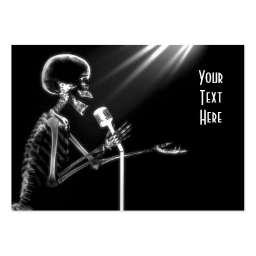 X-RAY SKELETON SINGING ON RETRO MIC - B&W BUSINESS CARDS (front side)