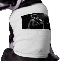 X-RAY SKELETON SINGING ON RETRO MIC - B&W DOGGIE TEE SHIRT