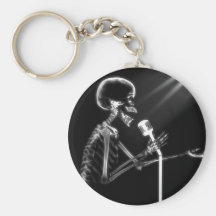 X-RAY SKELETON SINGING ON RETRO MIC - B&W KEY CHAIN