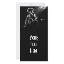 X-RAY SKELETON SINGING ON RETRO MIC - B&W PERSONALIZED PHOTO CARD
