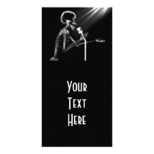 X-RAY SKELETON SINGING ON RETRO MIC - B&W PERSONALIZED PHOTO CARD