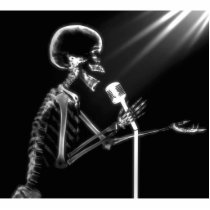 X-RAY SKELETON SINGING ON RETRO MIC - B&W ACRYLIC CUT OUT