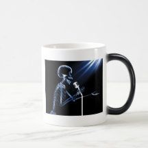 X-RAY SKELETON SINGING ON RETRO MIC - BLUE COFFEE MUG