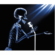 X-RAY SKELETON SINGING ON RETRO MIC - BLUE PHOTO CUTOUTS