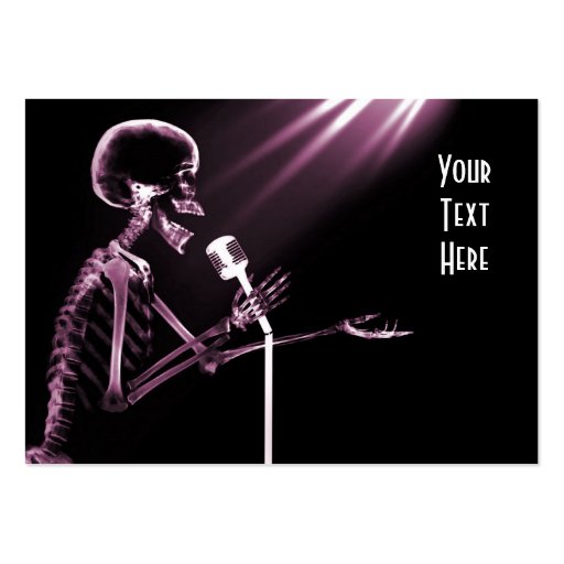 X-RAY SKELETON SINGING ON RETRO MIC - PINK BUSINESS CARD (front side)