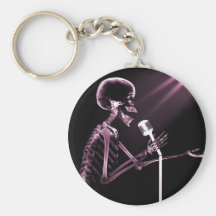 X-RAY SKELETON SINGING ON RETRO MIC - PINK KEY CHAIN