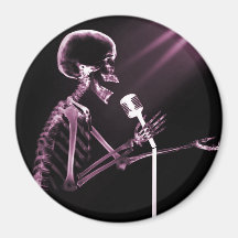 X-RAY SKELETON SINGING ON RETRO MIC - PINK FRIDGE MAGNETS
