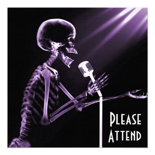 X-RAY SKELETON SINGING ON RETRO MIC - PURPLE PERSONALIZED ANNOUNCEMENTS