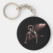 X-RAY SKELETON SINGING ON RETRO MIC - RED KEYCHAIN