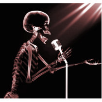 X-RAY SKELETON SINGING ON RETRO MIC - RED ACRYLIC CUT OUTS