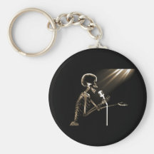 X-RAY SKELETON SINGING ON RETRO MIC - SEPIA KEYCHAINS