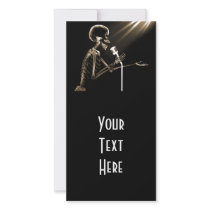 X-RAY SKELETON SINGING ON RETRO MIC - SEPIA PHOTO CARD TEMPLATE