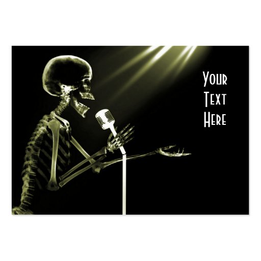 X-RAY SKELETON SINGING ON RETRO MIC - YELLOW BUSINESS CARD TEMPLATES (front side)