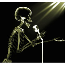 X-RAY SKELETON SINGING ON RETRO MIC - YELLOW PHOTO SCULPTURES