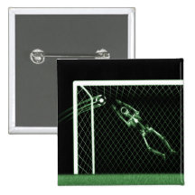 X-RAY SKELETON SOCCER GOALIE GREEN PINBACK BUTTON