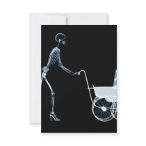 X-RAY SKELETON WOMAN & BABY CARRIAGE - BLUE INVITATION