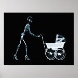 X-RAY SKELETON WOMAN & BABY CARRIAGE - BLUE POSTERS