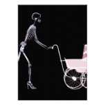 X-RAY SKELETON WOMAN & BABY CARRIAGE - PINK ANNOUNCEMENT