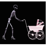 X-RAY SKELETON WOMAN & BABY CARRIAGE - PINK CUT OUTS