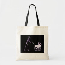 X-RAY SKELETON WOMAN & BABY CARRIAGE - PURPLE TOTE BAG