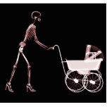 X-RAY SKELETON WOMAN & BABY CARRIAGE - RED photo sculptures