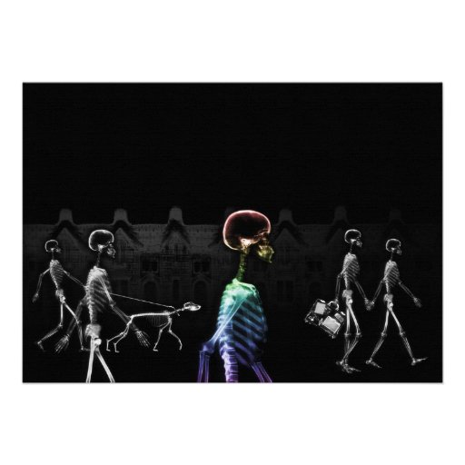 X-Ray Skeletons Midnight Stroll - B&W & Rainbow Invitation