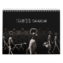 X-Ray Skeletons Midnight Stroll Black Sepia Wall Calendar