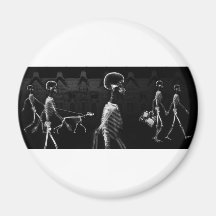 X-Ray Skeletons Midnight Stroll Black White Refrigerator Magnets