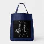 X-RAY VISION SKELETON COUPLE TRAVELING B&W TOTE BAG